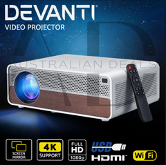 Devanti Portable Wifi Video Projector 4K Home Theater HDMI 1080P Native