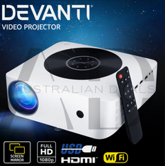 Devanti Bluetooth Video Projector WIFI 1080P Home Theater HDMI Touch Screen