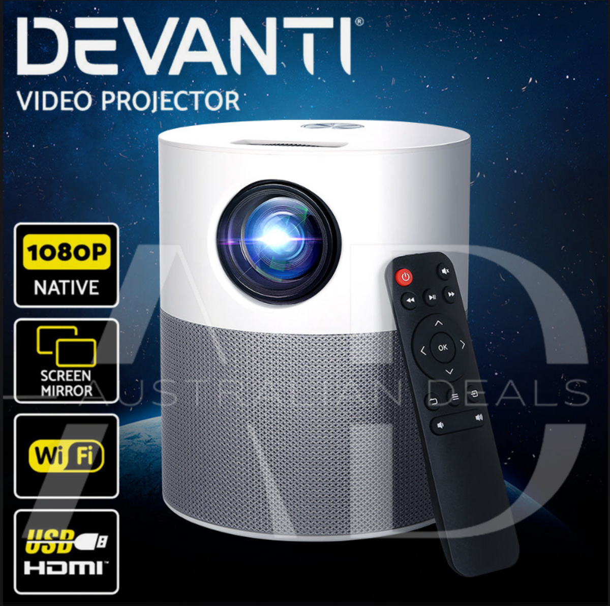 Devanti Portable Mini Video Projector 1080P Wifi Home Theater HDMI Carry Bag