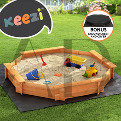 Keezi Kids Sandpit Wooden Round Sand Pit with Cover Bench Seat Beach Toys 182cm