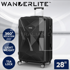 Wanderlite 28" 75cm Luggage Trolley Travel Suitcase Carry On Storage TSA Hardshell Black