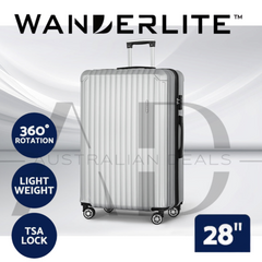 Wanderlite 28'' Luggage Travel Suitcase Set TSA Carry On Hard Case Light Grey