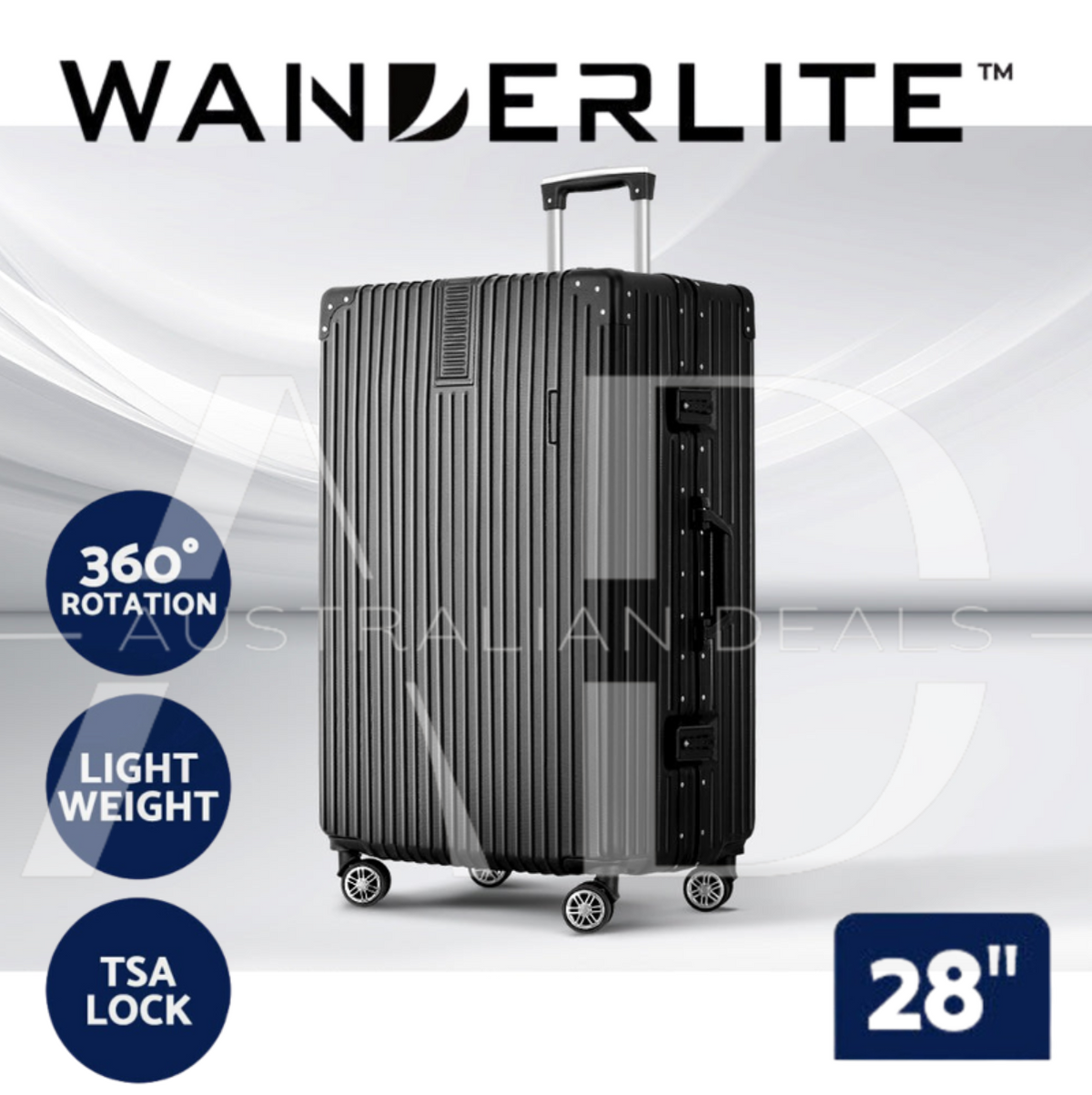 Wanderlite 28" Luggage Trolley Travel Suitcase Set TSA Hard Case Lightweight Aluminum Black