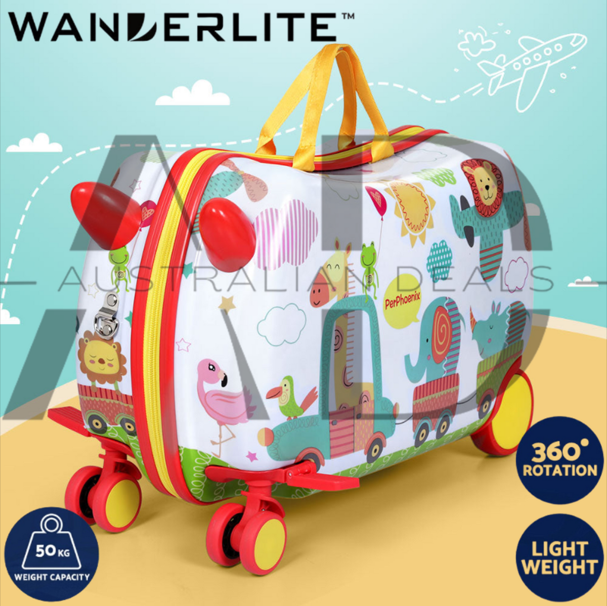 Wanderlite 17" Kids Ride On Luggage Children Suitcase Trolley Travel Zoo