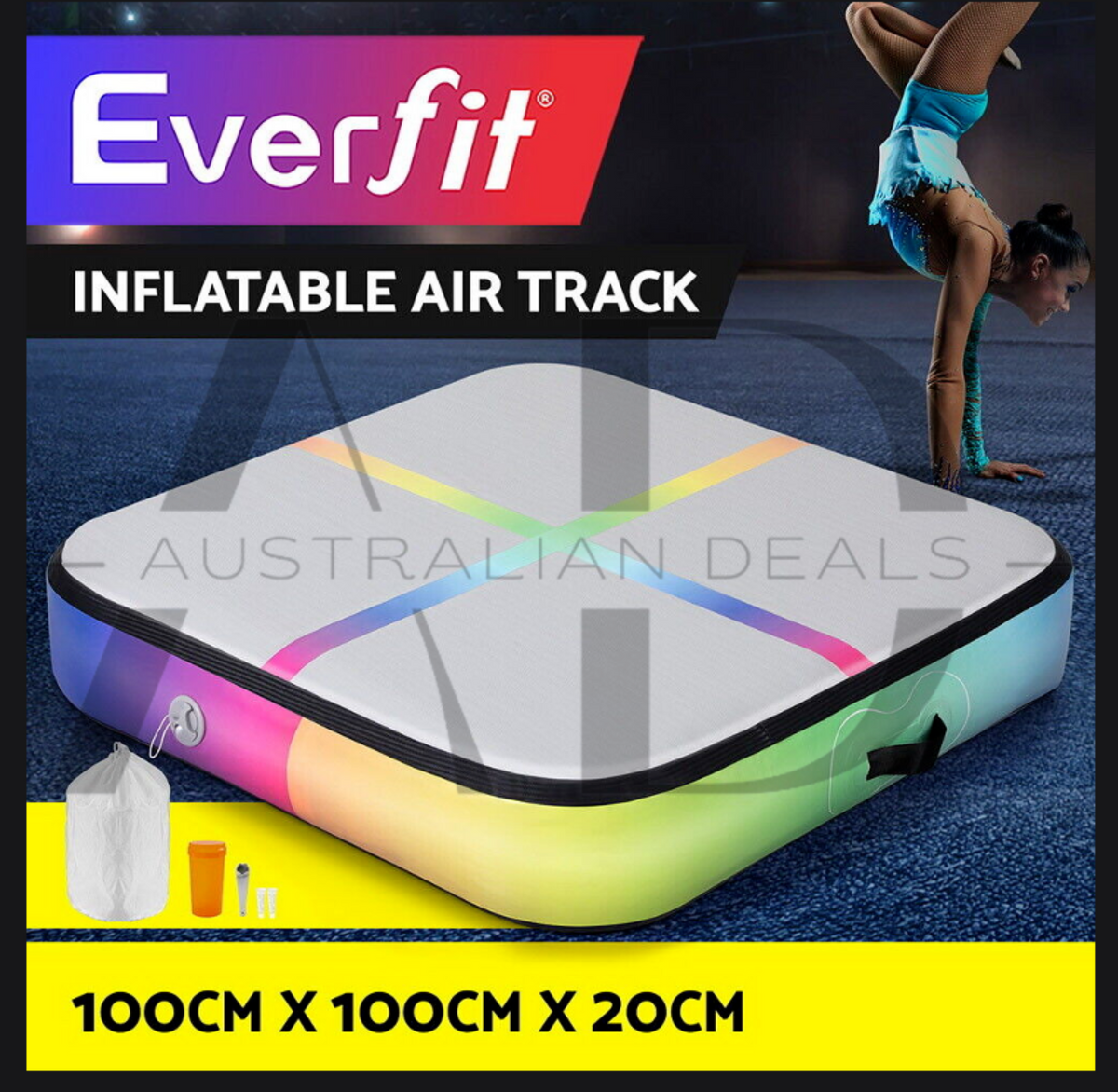 Everfit 1m Air Track Mat Inflatable Gymnastics Tumbling Mat Colourful