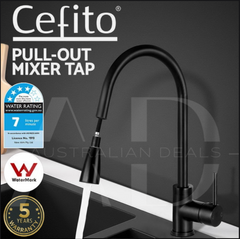 Cefito Kitchen Mixer Tap Pull Out 2 Mode Sink Faucet Basin Laundry Black