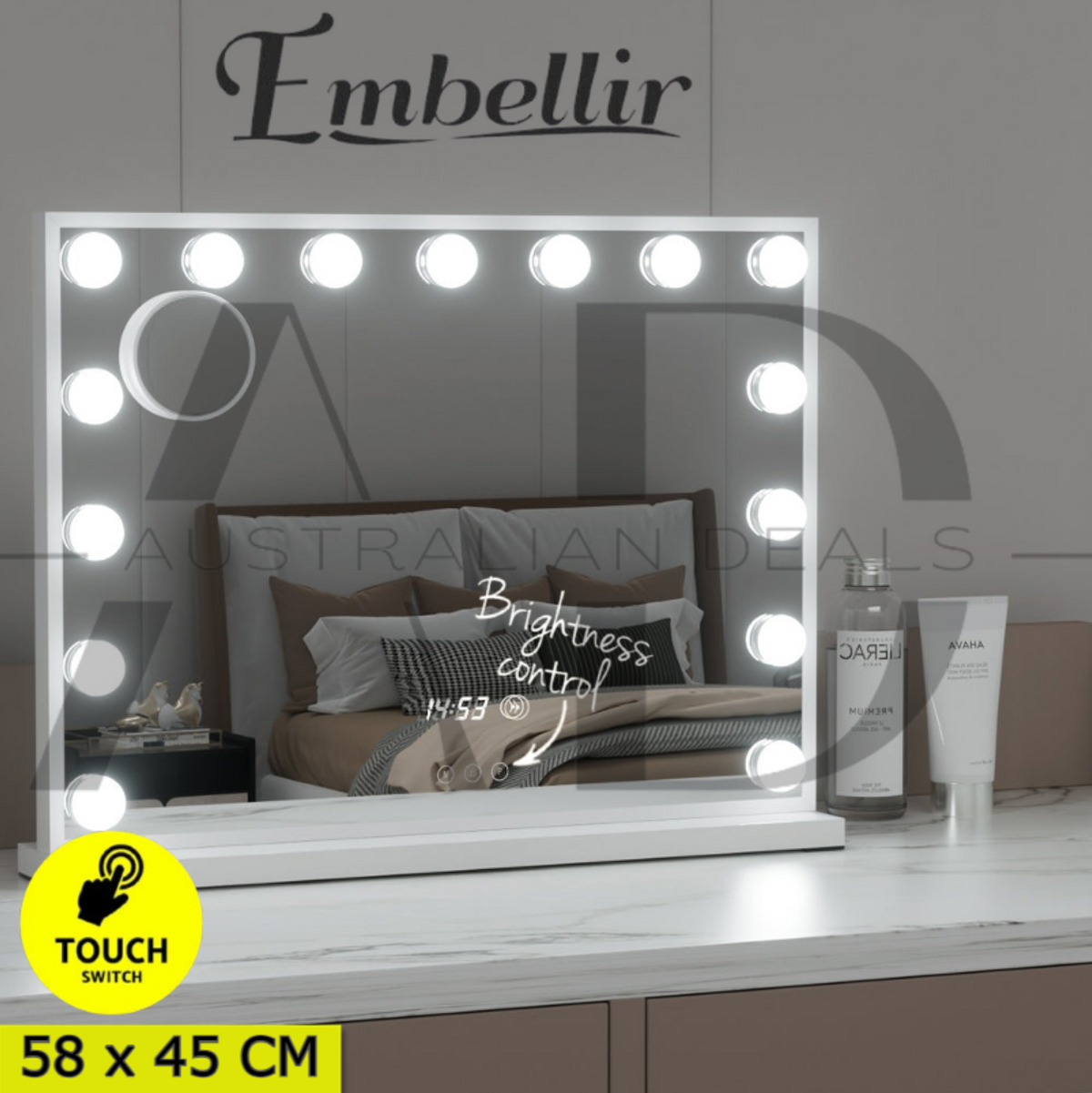 Embellir Makeup Mirror 58x45cm Hollywood Vanity with LED Light Tabletop White