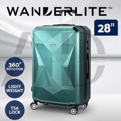 Wanderlite 28" 75cm Luggage Trolley Travel Suitcase Carry On Storage TSA Hardshell Atrovirens