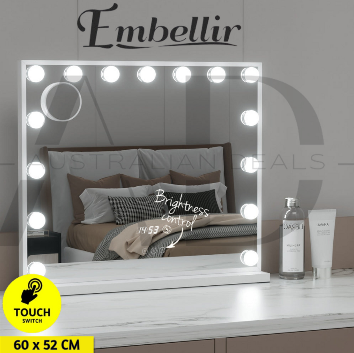 Embellir Makeup Mirror 60x52cm Hollywood Vanity with LED Light Tabletop White