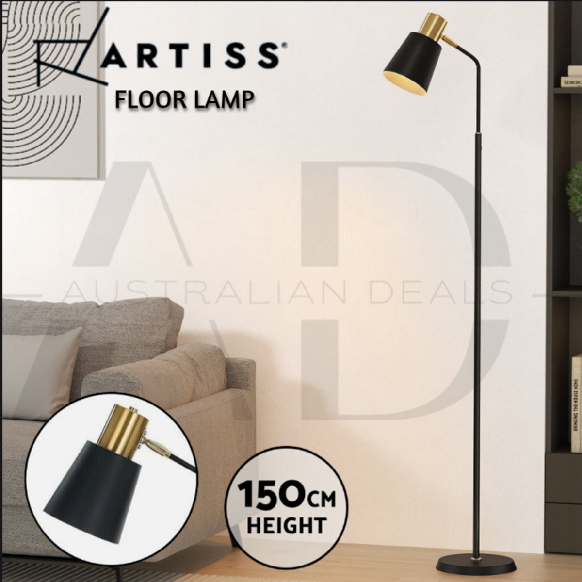 Artiss Floor Lamp LED Light Stand Modern Home Living Room Office Reading Black