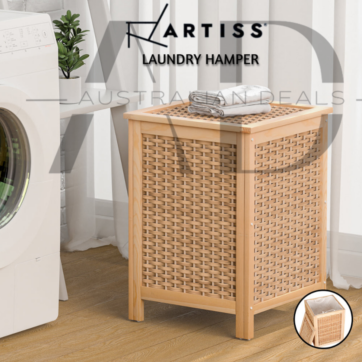 Artiss Laundry Hamper Bathroom Storage Cabinet Wooden Organiser Bag Clothes