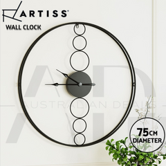 Artiss 75cm Wall Clock Large No Numeral Round Black