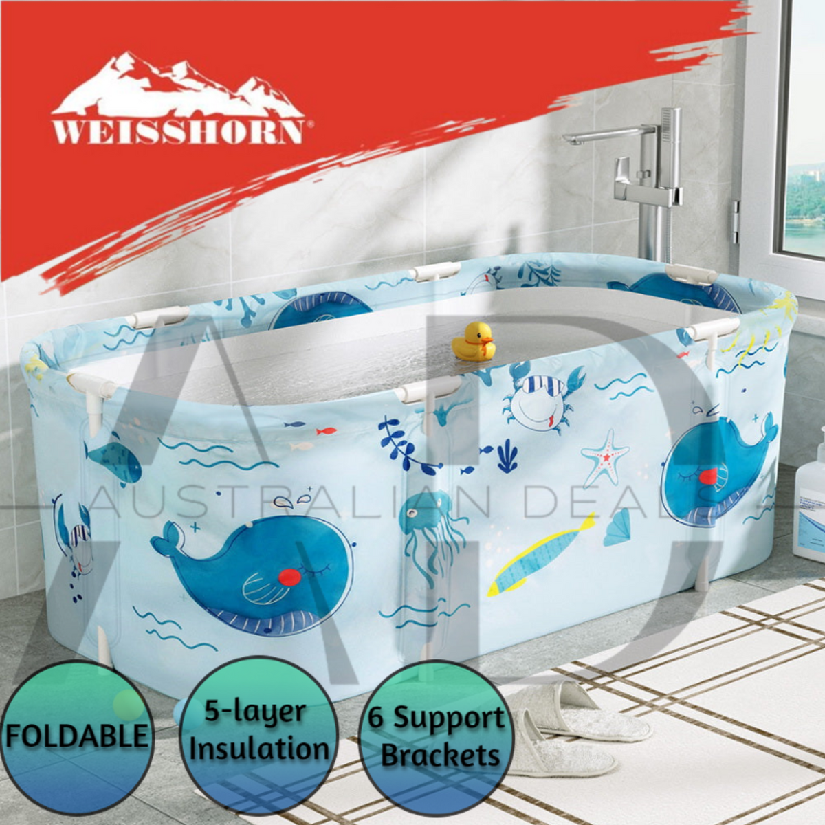 Weisshorn Foldable Bathtub PVC Spa Bucket Inflatable Cushion 132x65cm Blue