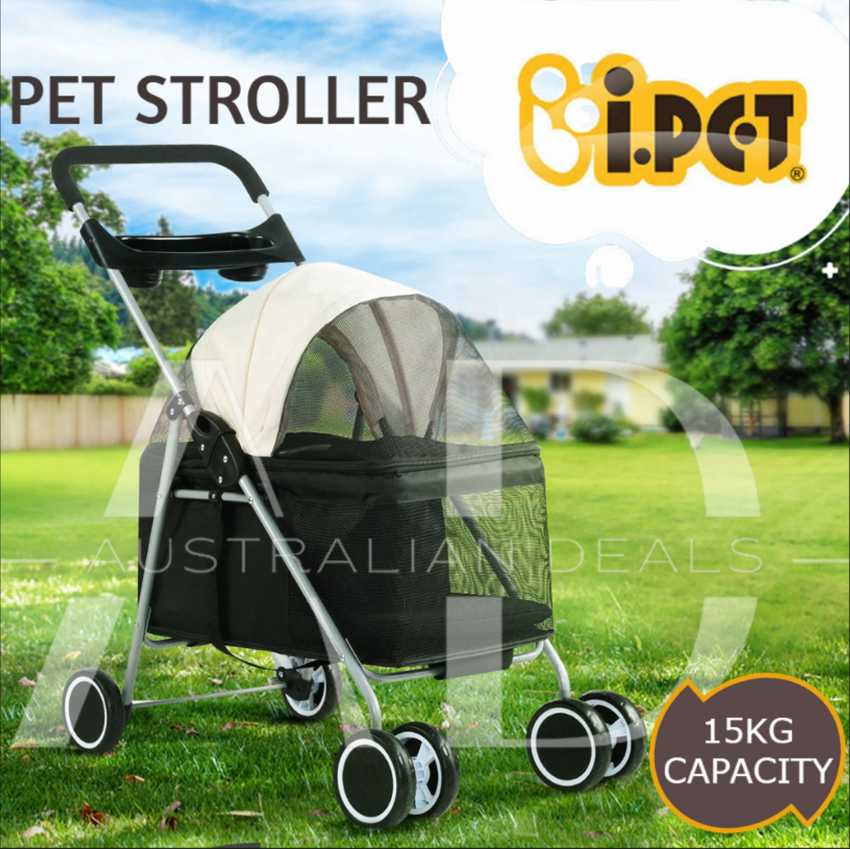 i.Pet Pet Stroller Pram Dog Cat Carrier Cage Large Travel Pushchair Foldable 4 Wheels