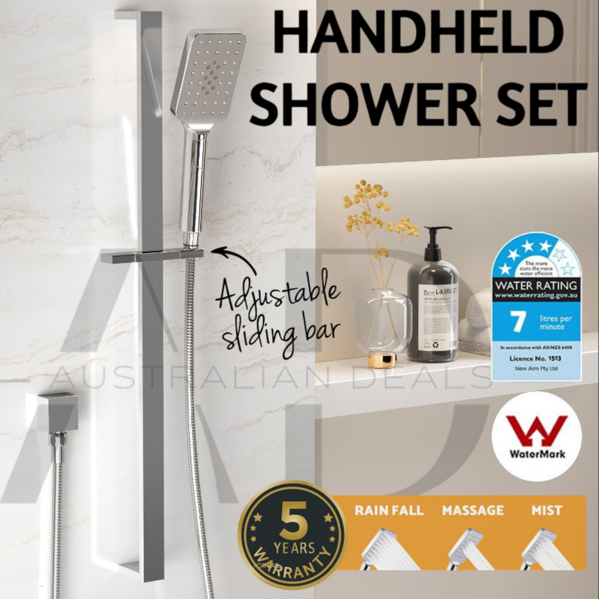 Handheld Shower Head Set 3.1'' High Pressure Silver