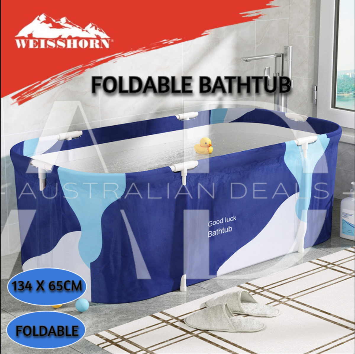 Weisshorn Foldable Bathtub PVC Spa Bucket Inflatable Cushion 134x65cm Navy Blue