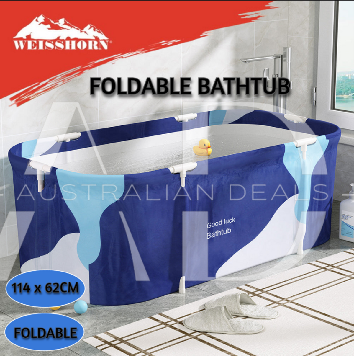 Weisshorn Foldable Bathtub PVC Spa Bucket Inflatable Cushion 114x62cm Navy Blue