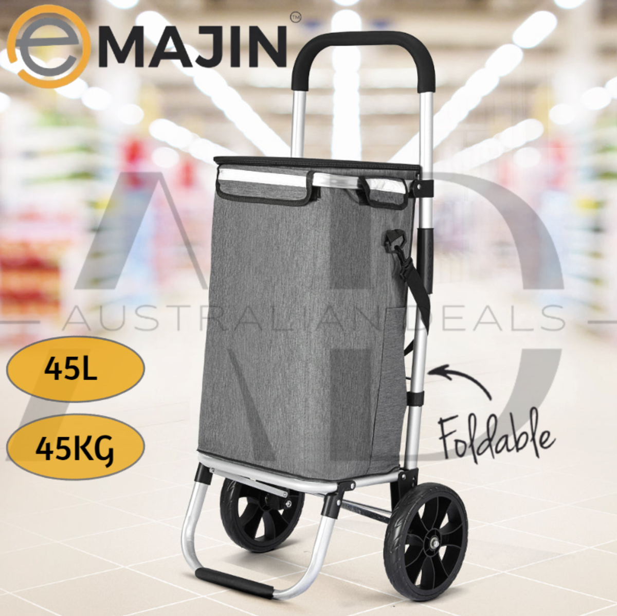 Emajin Shopping Trolley Cart 45KG Foldable Grey