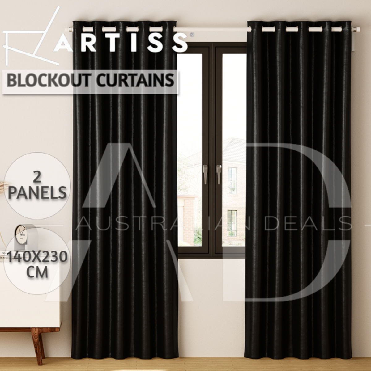 Artiss 2X Blockout Curtains Eyelet 140x230cm Black Shine