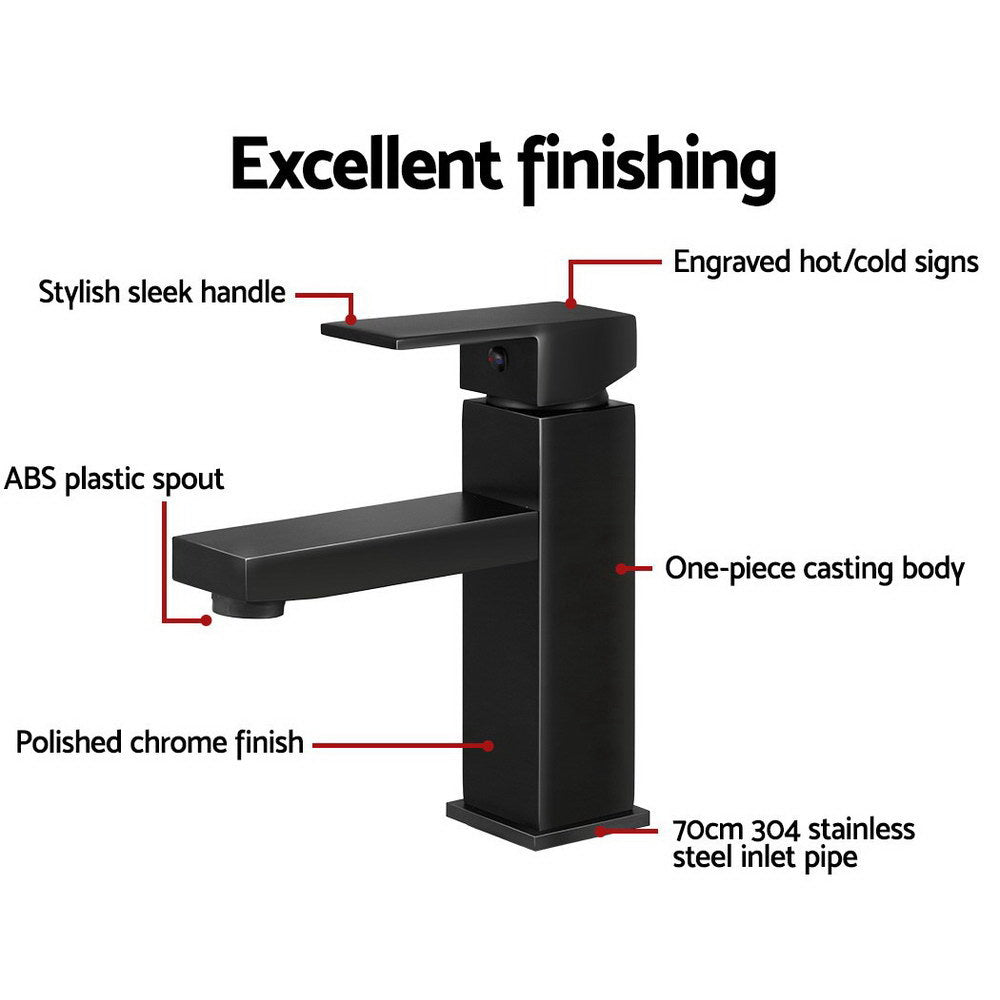 Cefito Bathroom Basin Mixer Tap Square Faucet Vanity Laundry Black