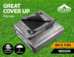 Instahut Tarp Tarpaulin 6x7.3m Camping Heavy Duty Sun Cover