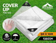 Instahut Tarp Tarpaulin 5x10m Heavy Duty Camping Cover Clear