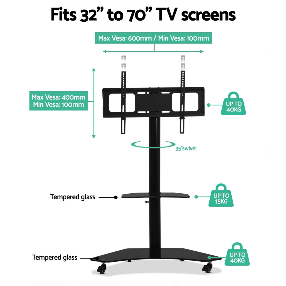 Artiss Mobile TV Stand for 32"-70" TVs Mount Bracket Portable Solid Trolley Cart