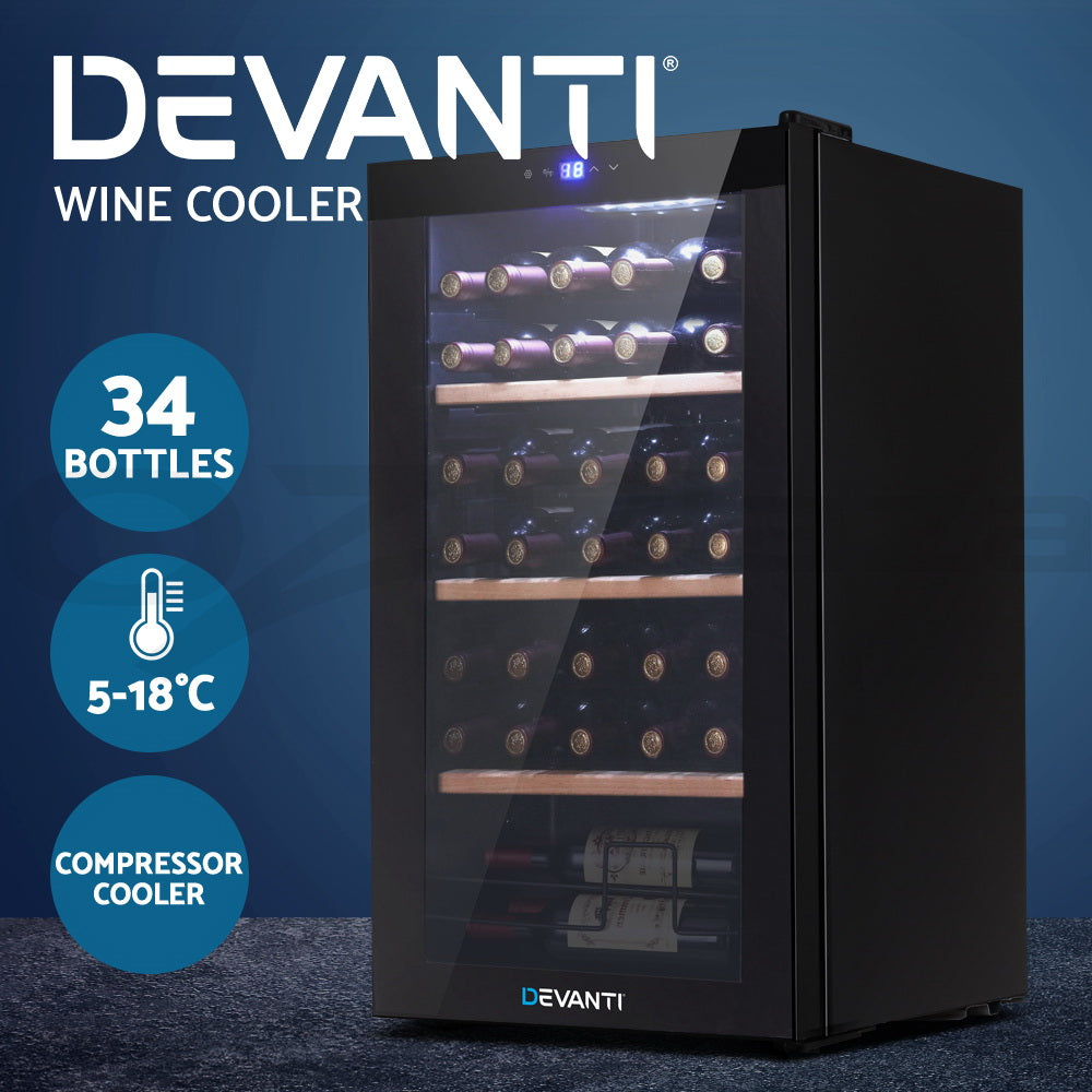 Devanti Wine Cooler Fridge 34 Bottles