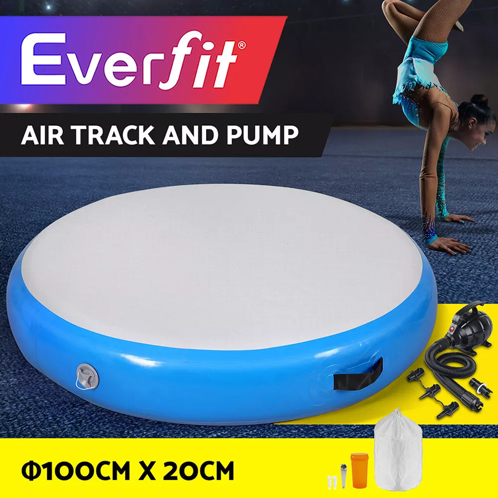 Everfit 1m Air Track Spot Inflatable Gymnastics Tumbling Mat Round W/ Pump Blue