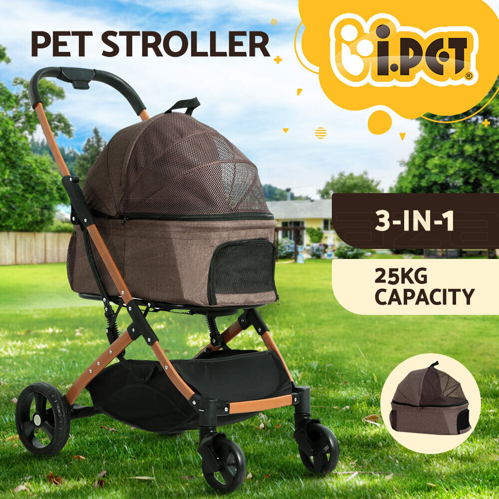 i.Pet Pet Stroller Dog Pram Large Cat Carrier Travel Foldable 4 Wheels Pushchair Double