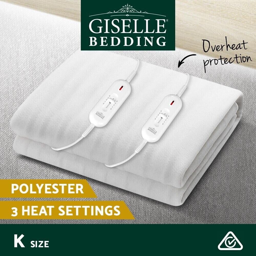 Giselle Heated Electric Blanket King Fitted Polyester Underlay Washable Winter