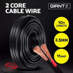 Giantz 2.5MM 10M Twin Core Wire Electrical Cable Extension Car 450V 2 Sheath