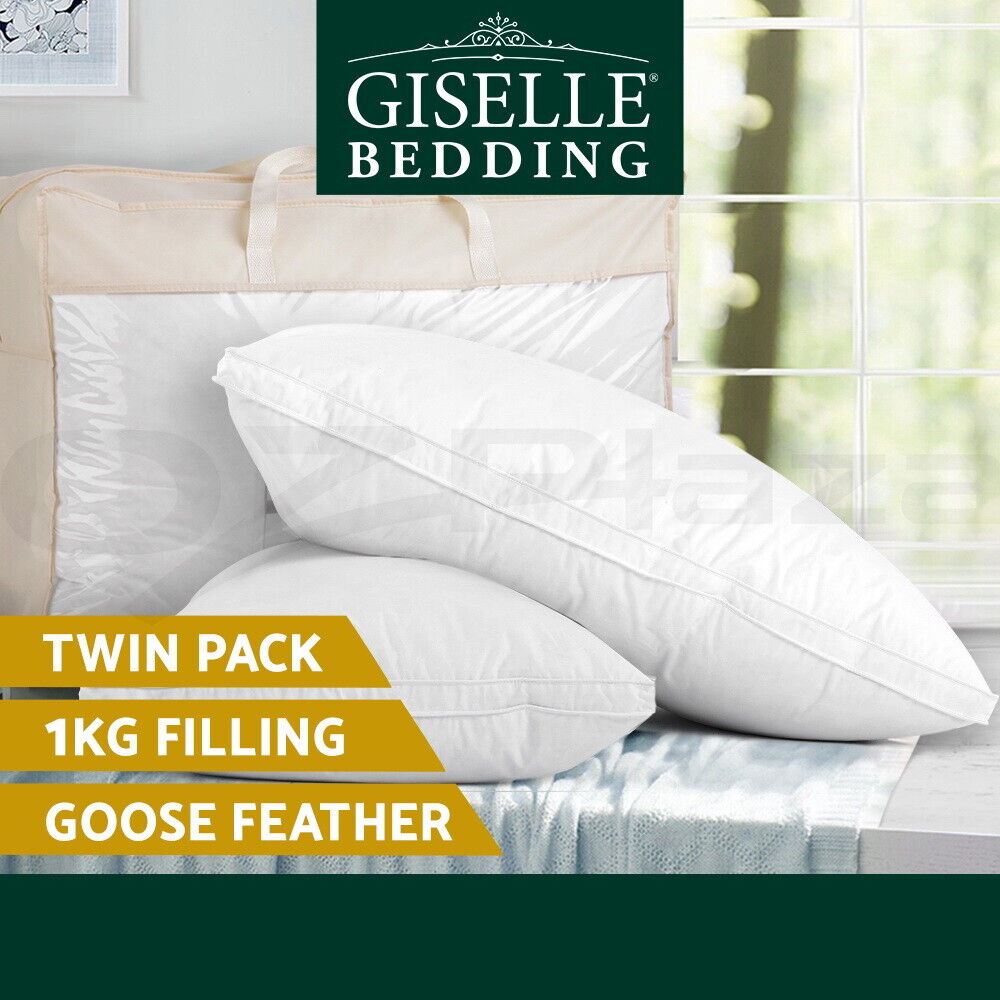 Giselle Bedding Goose Feather Down Pillow Luxury Twin Pack