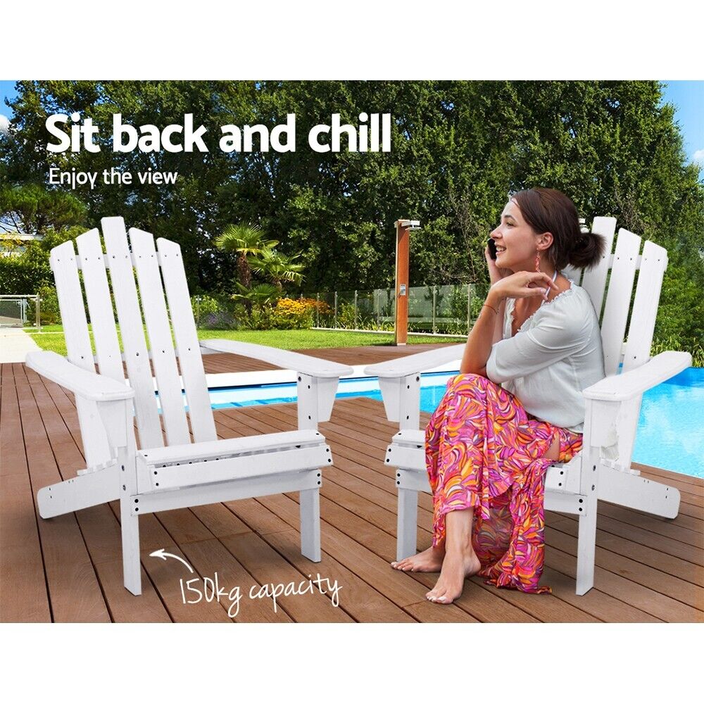 Gardeon Adirondack Outdoor Chairs Wooden Foldable Beach Chair Patio Furniture White