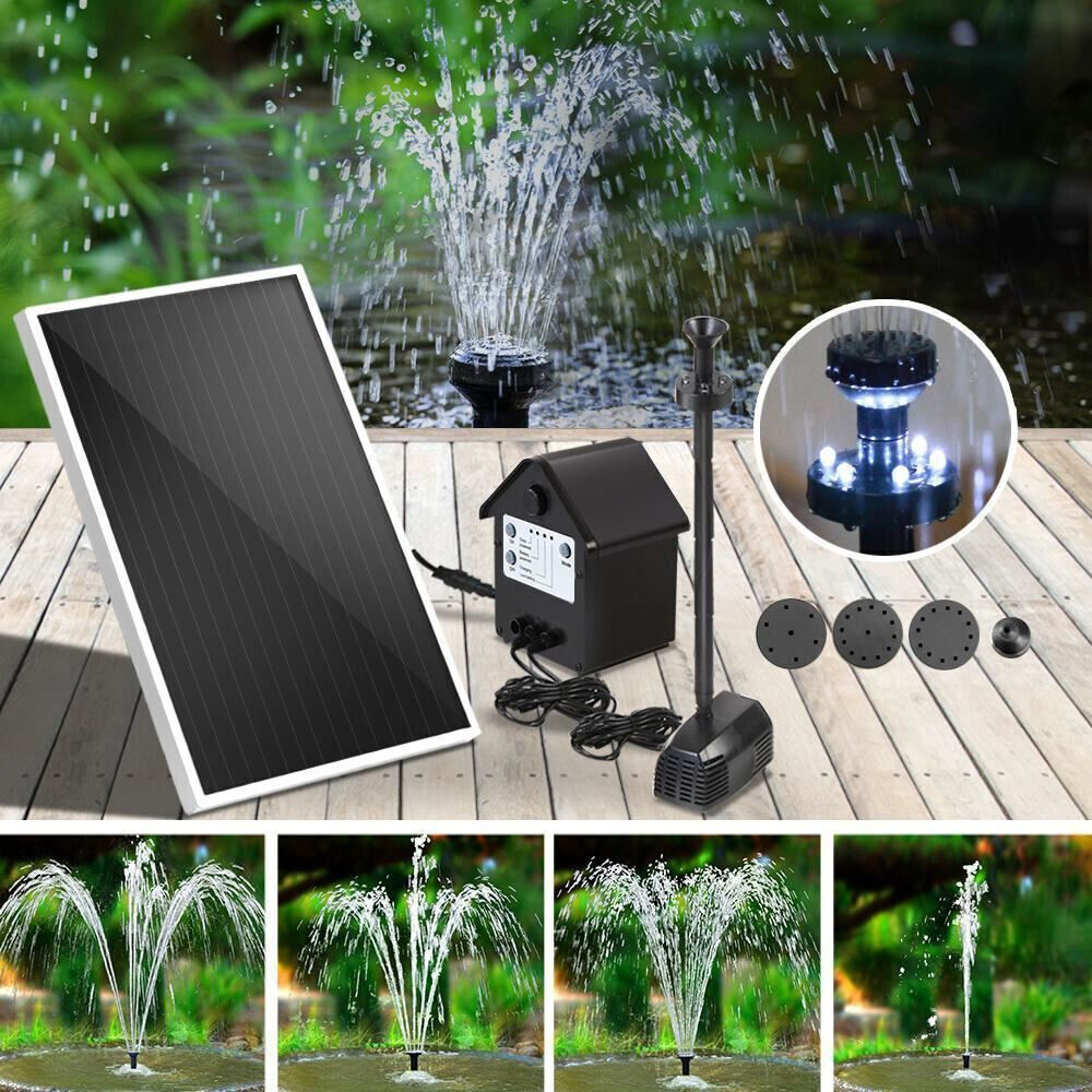 Gardeon Solar Pond Pump Water Fountain Battery Kit LED Lights Submersible 4FT