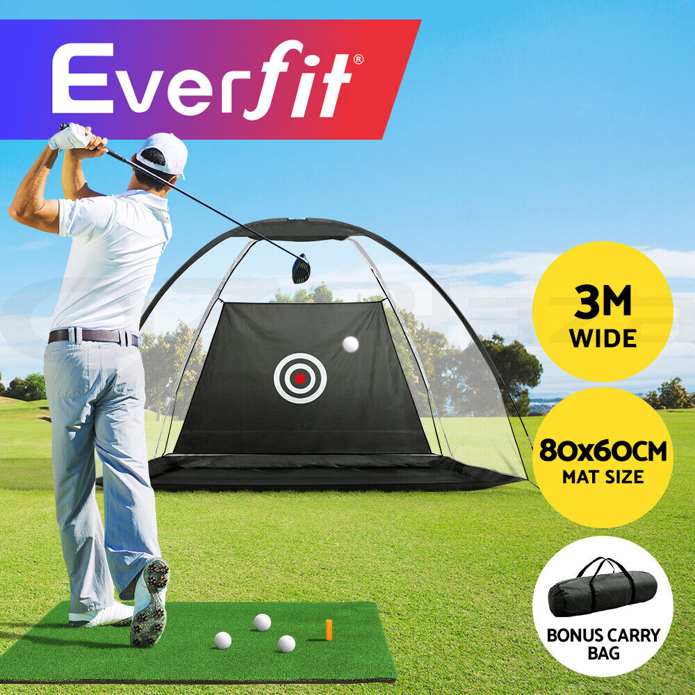 Everfit 3M Golf Practice Net And Training Mat Set Driving Target Black