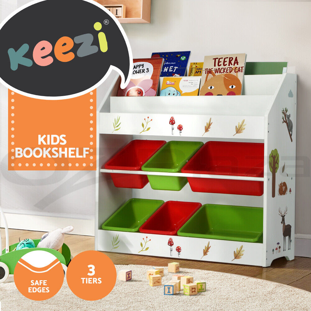 Keezi 3 Tiers Kids Bookshelf Storage Children Bookcase Toy Box Organiser Rack 6 Bins