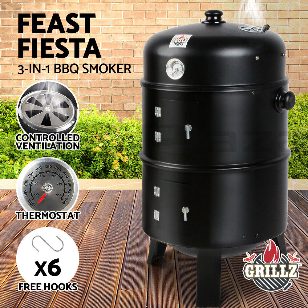 Grillz BBQ Grill 3-In-1 Charcoal Smoker