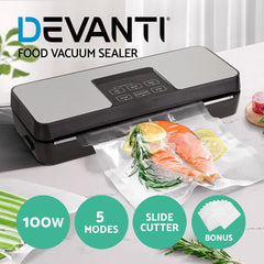 Devanti Food Vacuum Sealer Machine Fresh Storage Auto Seal Slide Cutter 5 Modes