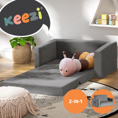 Keezi Kids Sofa 2 Seater Children Flip Open Couch Velvet Armchair Grey