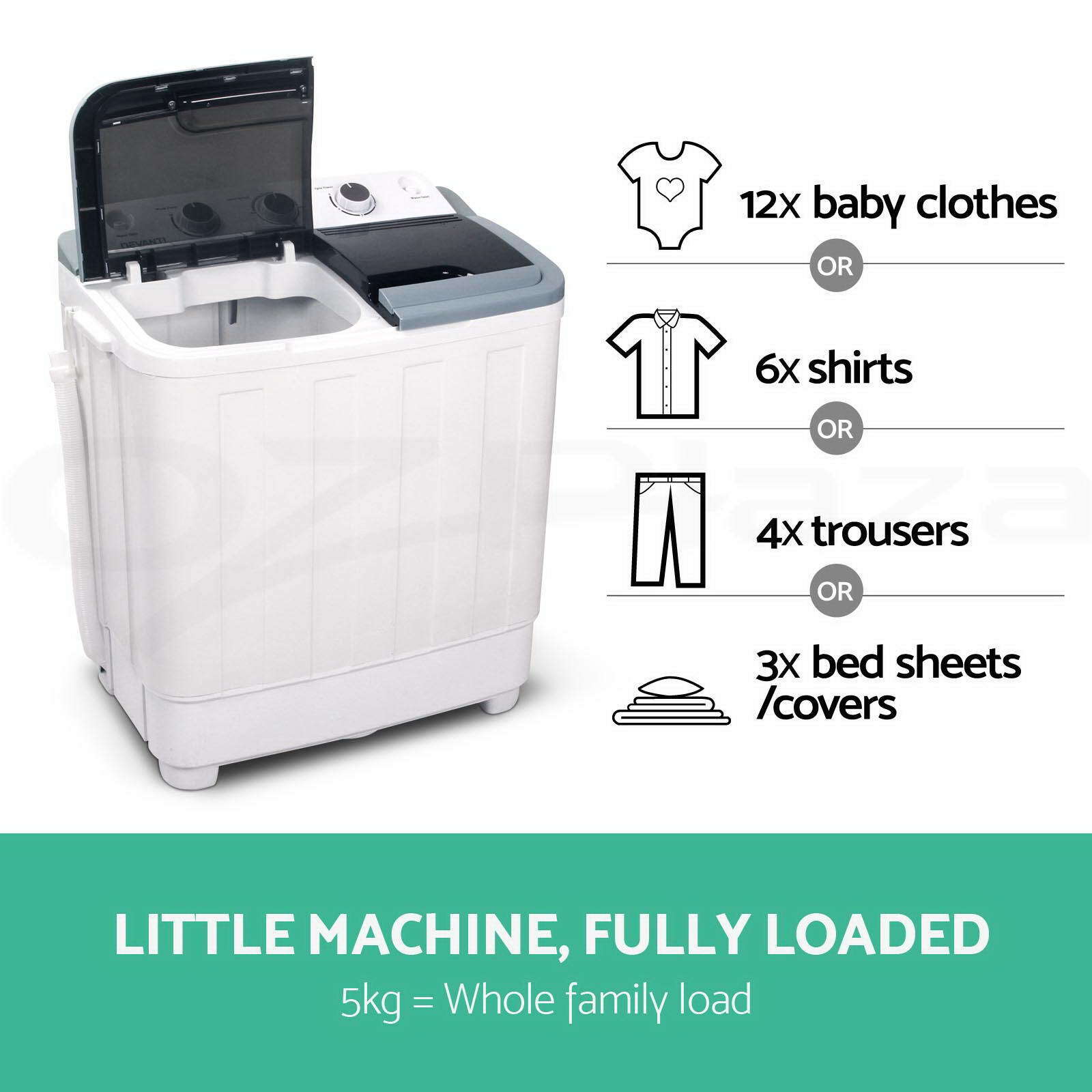 Devanti Portable Washing Machine Twin Tub 5KG White