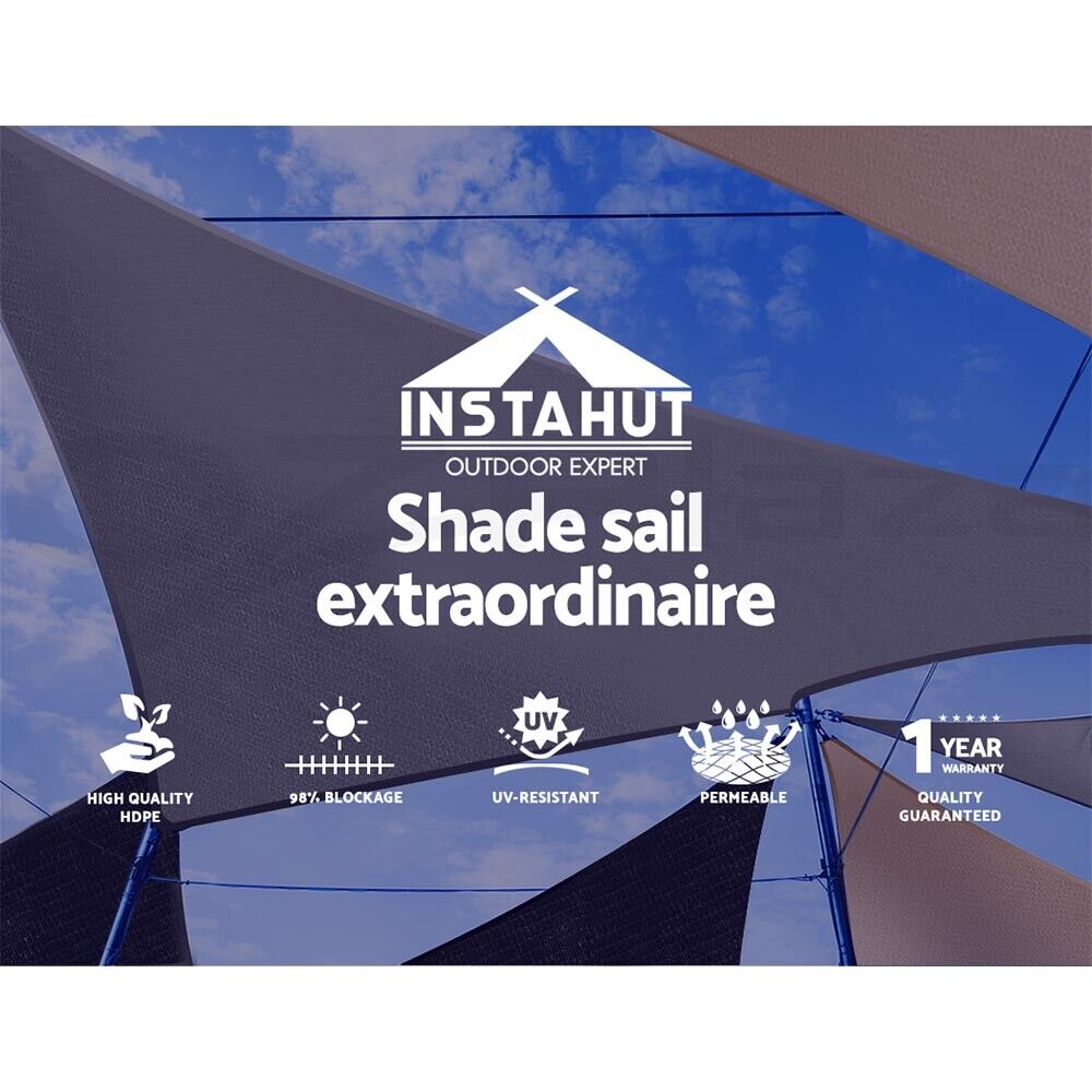 Instahut Shade Sail 6x6m Rectangle 280GSM 98% Grey Shade Cloth