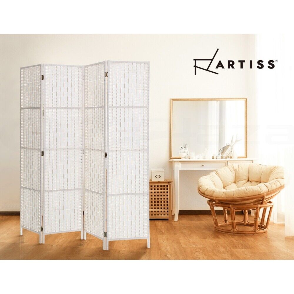 Artiss 4 Panels Room Divider Screen Privacy Timber Fold Woven Stand White