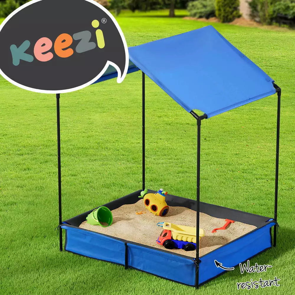 Keezi Kids Sandpit Metal Sandbox Sand Pit with Canopy Cover Outdoor Toys 120cm