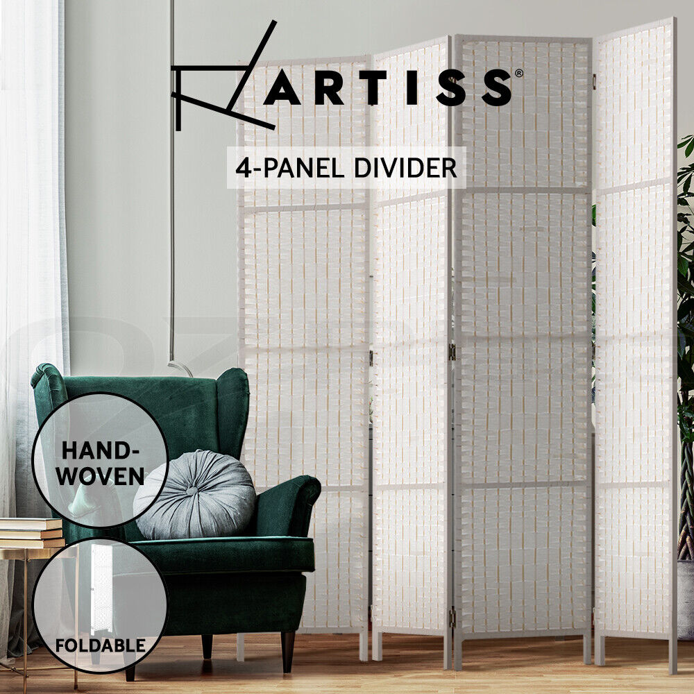 Artiss 4 Panels Room Divider Screen Privacy Timber Fold Woven Stand White