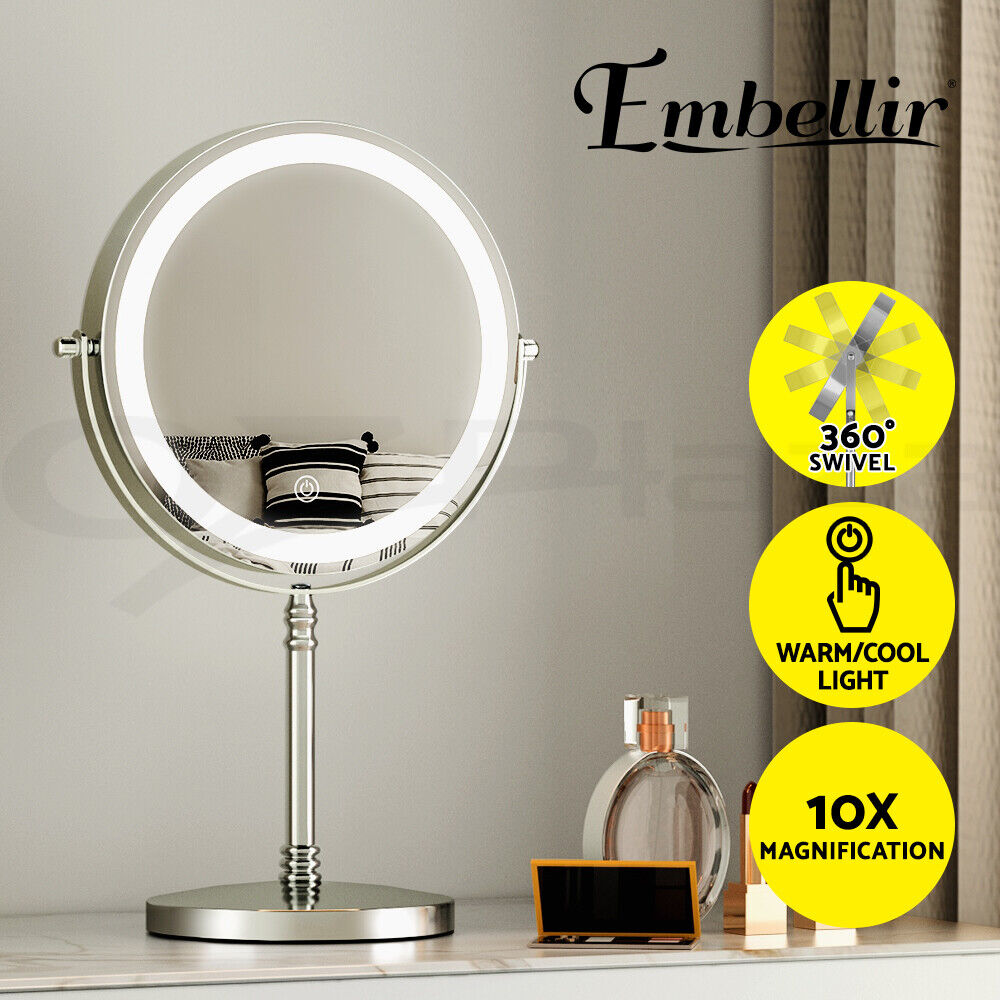 Embellir Makeup Mirror LED Light Cosmetic Round 360-Degree Rotation 10X Magnifying