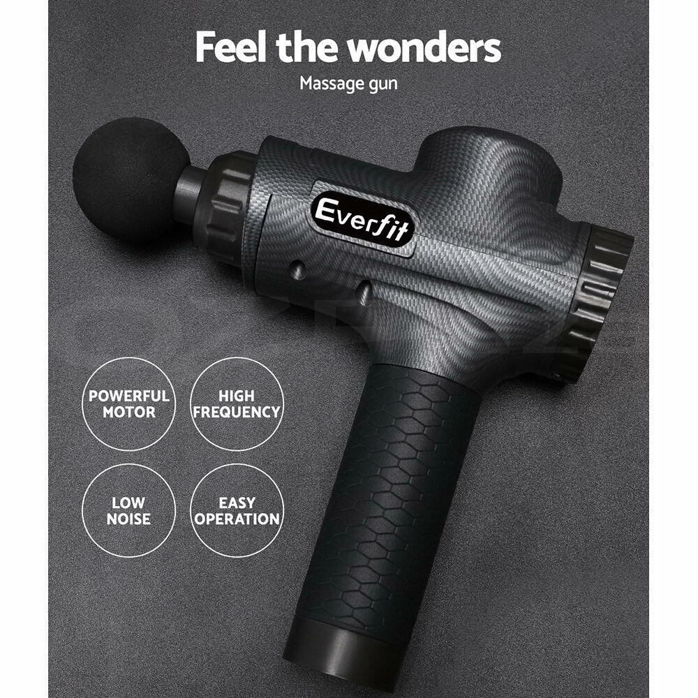 Everfit Massage Gun 30 Speed 6 Heads Vibration Muscle Massager Chargeable Grey