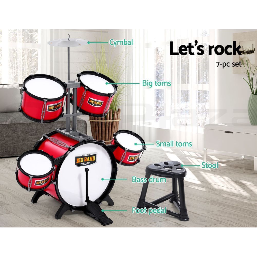 Keezi Kids Drum Kit Set Pretend Play Junior Drums Musical Toys Childrens 7pcs