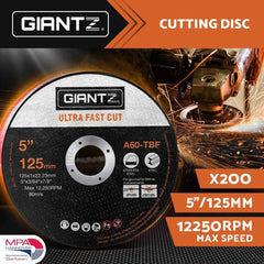 Giantz 200-Piece Cutting Discs 5" 125mm,Giantz 200pcs 5" Cutting Discs 125mm Angle Grinder Thin Cut Off Wheel for Metal