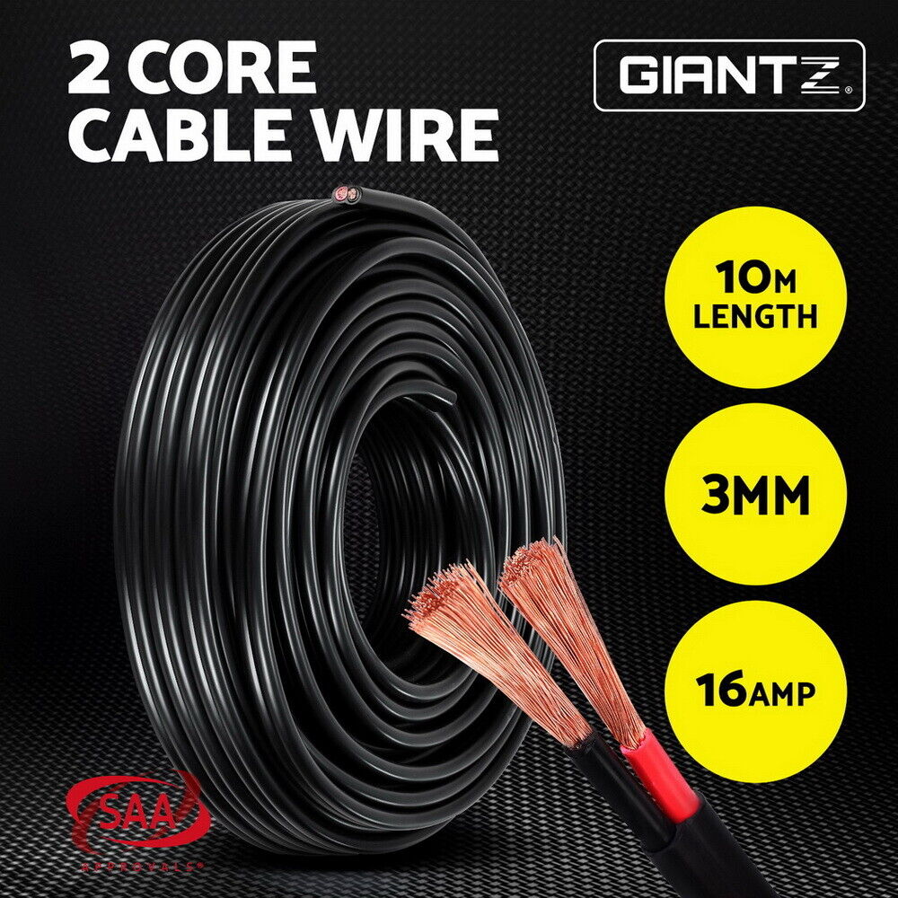 Giantz 3MM 10M Twin Core Wire Electrical Cable Extension Car 450V 2 Sheath